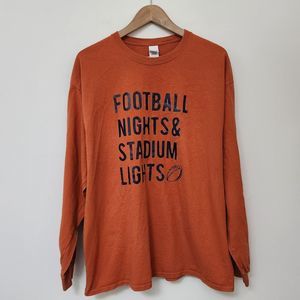 GILDAN Men's Orange Crew Neck Football Theme Long Sleeve Shirt Size XL